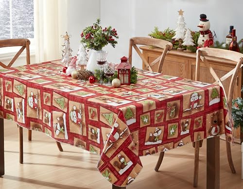 Newbridge Christmas Forest Friends 60 x 120 Inch Vinyl Tablecloth with Flannel Backing - Rectangle