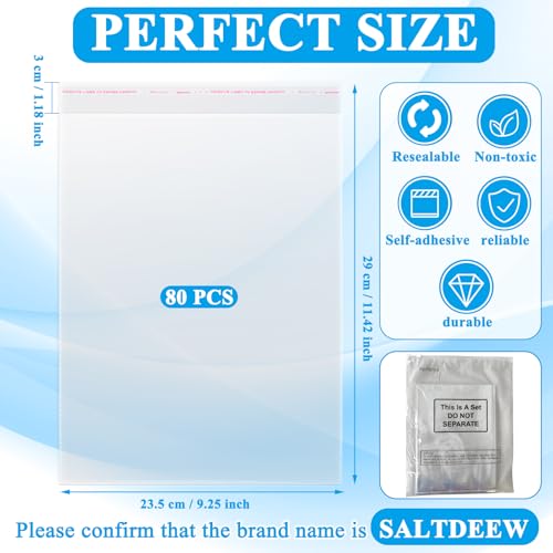 80 Pcs Clear Magazine Sleeves, Resealable Protective Bags 9.25 x 11.42 in