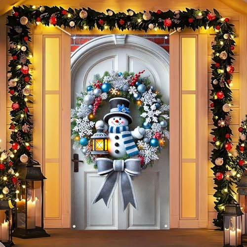 BlissYard Gnome Door Cover 35x71 Inch Snowman Banner for Christmas Door Decor