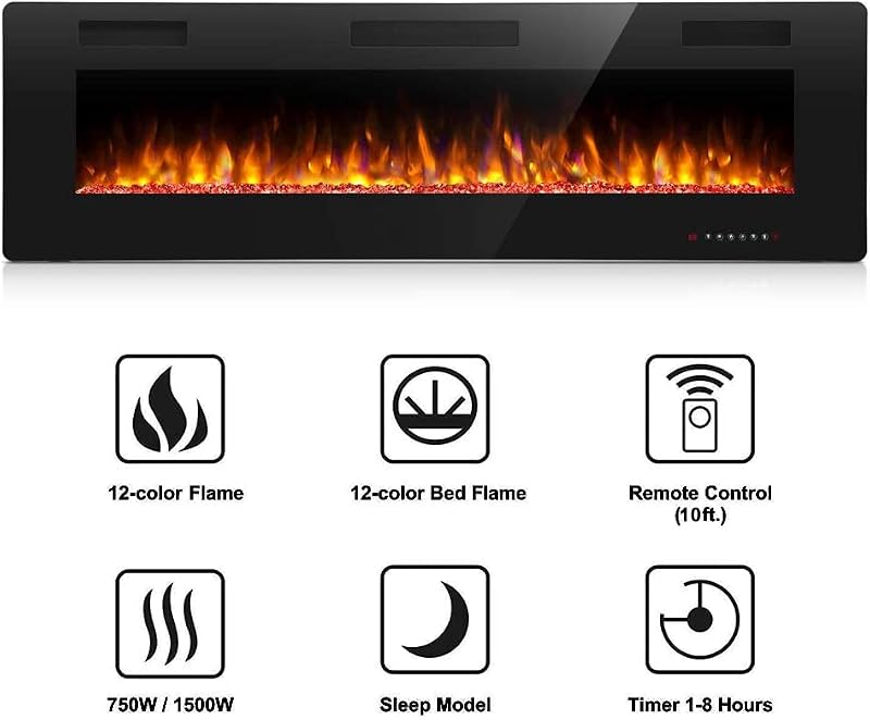 30-Inch Electric Fireplace Wall Mounted & Recessed Heater