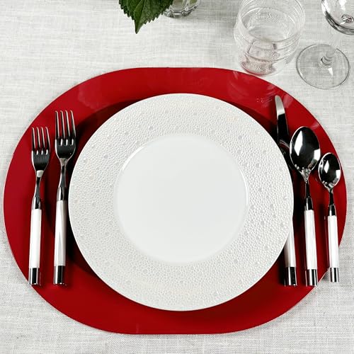 Bryonia Handcrafted Lacquered Wood Oval Placemats Set of 2 - Red