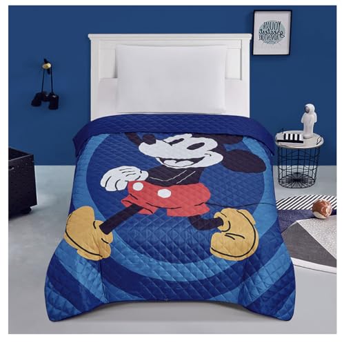 Mickey Mouse Twin Quilted Bedspread - Blue, 55x75 inches