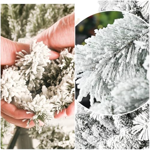 Trygoal 7FT White Flocked Artificial Christmas Tree with Tips & Metal Stand