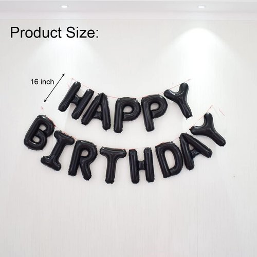 Happy Birthday Balloon Banner - 40-Inch Black Foil Mylar Balloons | 30th Birthday Party Decorations