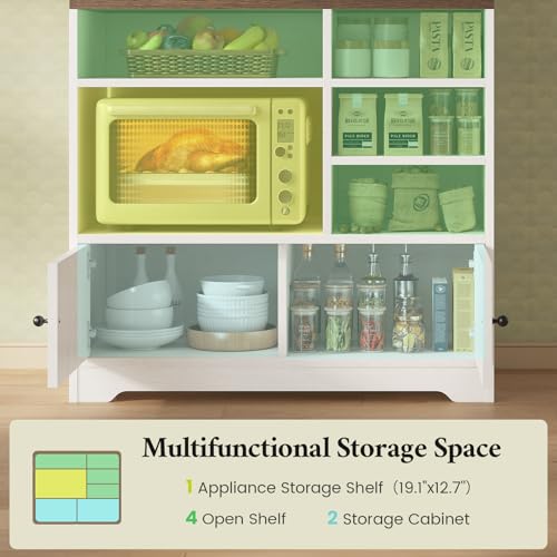 31.5-inch Farmhouse Bakers Rack with Power Outlet and Storage Cabinet