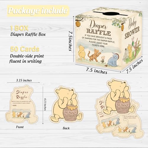 Diaper Raffle Box Set with 50 Raffle Tickets for Baby Shower Party Games