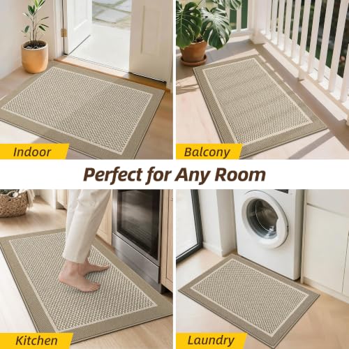 Dirt Trapper Door Mat 24"x36", Non-Slip Washable Entryway Rug, Beige