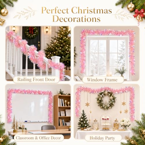 20ft Pink Metallic Tinsel Garland - Twisty Xmas Party Decor