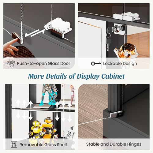 71" Tall Glass Display Cabinet with RGB Motion Sensor LED Lighting, Black