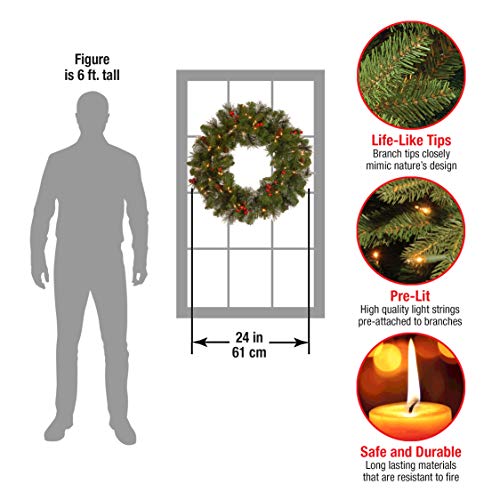 24 Inch Pre-Lit Crestwood Spruce Christmas Wreath Battery Operated