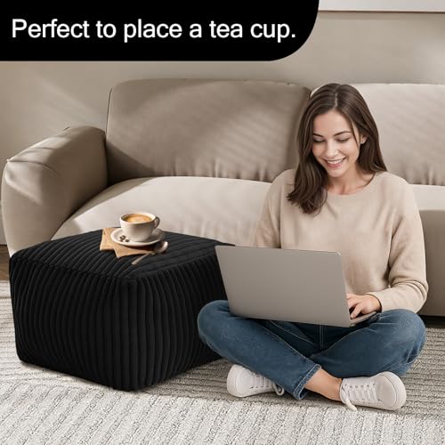 Square Faux Fur Pouf Ottoman, 20-Inch Plush Foam Filled Footrest for Living Room