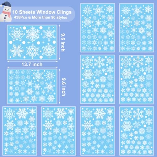 NEWMIAO White Snowflake Window Clings 438-Piece Christmas Decor Set