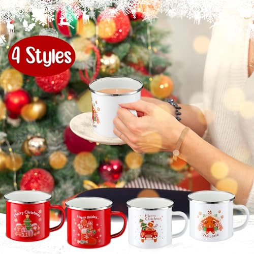 Christmas Enamel Coffee Mug Set - 8.5oz Gingerbread Holiday Drinkware, Pack of 4