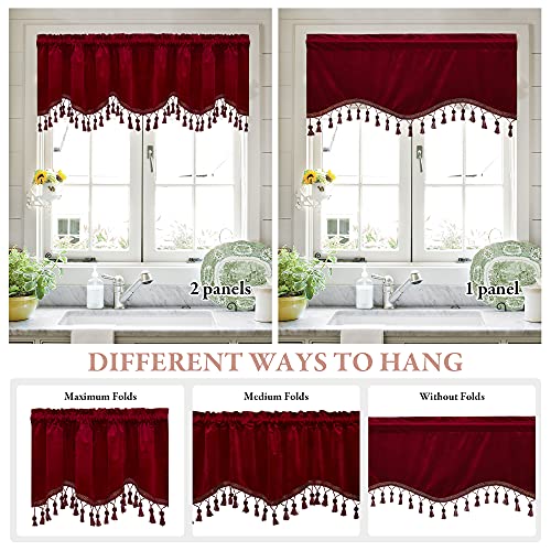 StangH Red Velvet Valances with Tassels 52x18 Inch, Pack of 2, Home Decor
