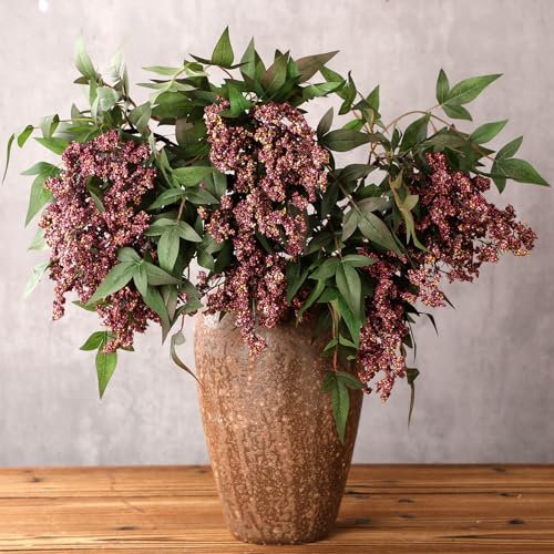 35-Inch Artificial Berry Stems - Gray Purple Fall Decor, 3 Pack