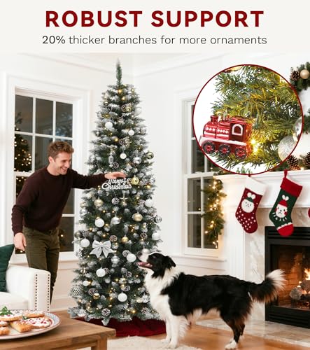 DWVO 7.5ft Pre-Lit Pencil Christmas Tree 350 LEDs with Remote – Green