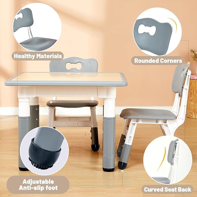 Adjustable Kids Chairs (2 Pack) - Sturdy Toddler Chair for Ages 3-8, Grey