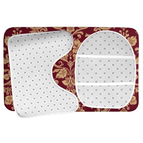 3-Piece Floral Bathroom Rug Set, Non-Slip Soft Flannel Bath Mat & Lid Cover