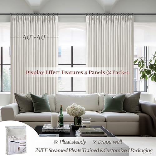 100% Blackout Linen Curtains 2 Panel Set, 40x96 Inches, Insulated