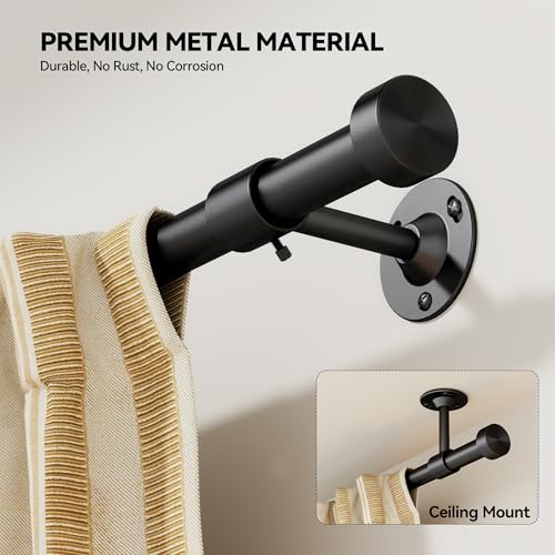 Heavy Duty Adjustable Curtain Rod - 1 Inch Matte Black Extra Long Window Rod
