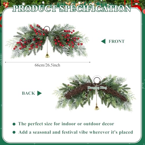 SHACOS 26 Inch Artificial Christmas Cedar Swag with Red Berries - Green Variant