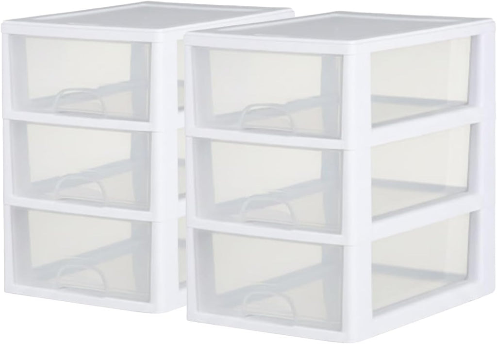 Sterilite 6-Pack Stacking Drawers - Clear Storage Organizers with White Frame for Clothes, Accessories & More