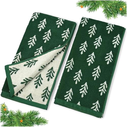 Jacquotha Christmas Hand Towels Set of 2 - Holiday Pine Tree Kitchen & Bathroom Decor