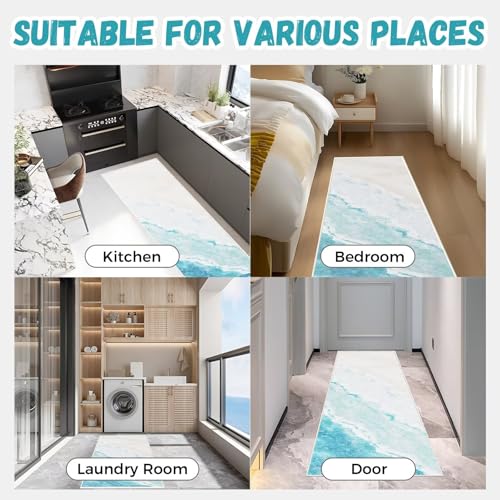2x6ft Coastal Beach Runner Rug, Non-Slip Washable Kitchen Hallway Rug