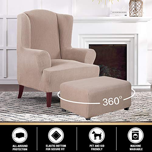 Stretch Ottoman Cover Slipcover for Oversized Foot Stool - Jacquard Fabric, Elastic Bottom