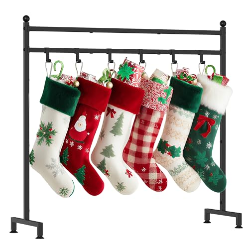 Freestanding Christmas Stocking Holder Stand with 8 Hooks, Metal Floor Rack