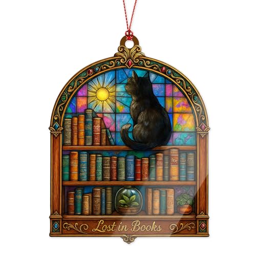 Christmas Book Ornament with Black Cat - 2026 Holiday Keepsake, Cat 04
