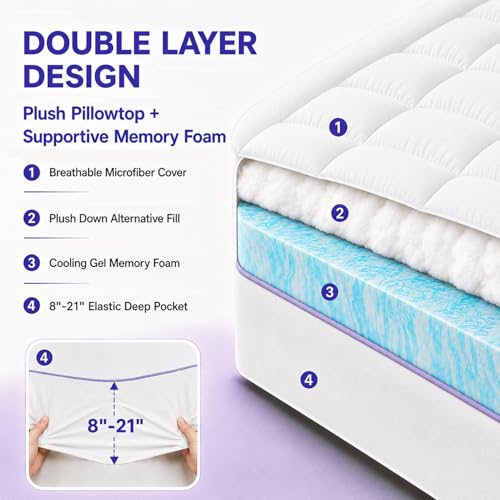Twin XL Mattress Topper - 3 Inch Dual Layer Memory Foam for Comfort