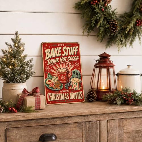 Nerissal 8x12 Inches Christmas Movie Sign - Hot Cocoa Decor, Retro Holiday Wall Art