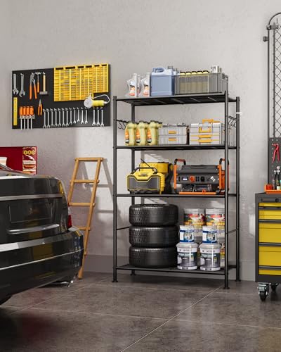4-Tier Metal Storage Shelving Unit with Hooks and Leveling Feet