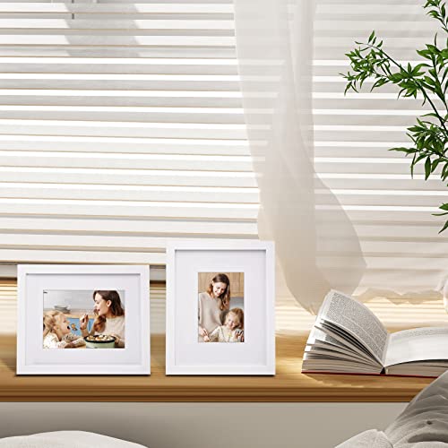 8x10 Solid Wood Picture Frames Set of 4 - White Photo Frame with Mats