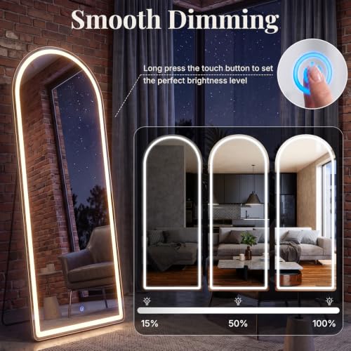 20"x63" Arched LED Full Length Mirror, Dimmable Standing Floor Mirror