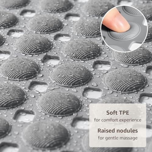OTHWAY Non Slip Bath Tub Mat - 35x16 Inch Grey Shower Mat with Suction Cups