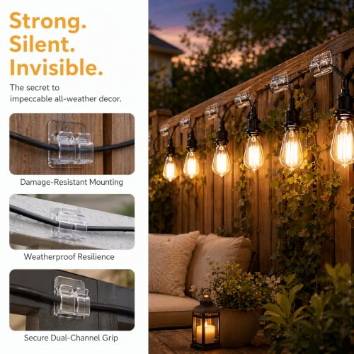 40 Pack Reusable Outdoor String Light Hooks – Waterproof Adhesive Clips