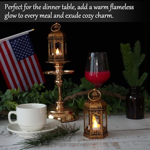 Mini LED Lanterns - 8 Pcs Vintage Brown Hanging Candle Lights