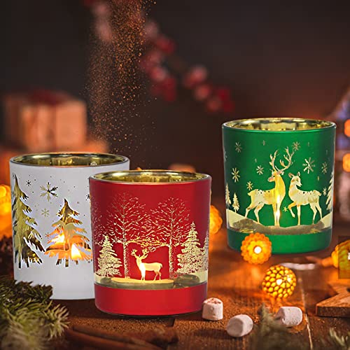 MJ PREMIER Christmas Matte Glass Votive Candle Holders Set of 6 - Holiday Table Decor