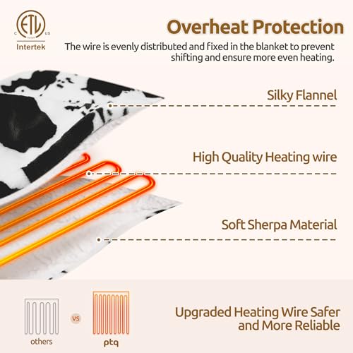 Electric Heated Throw Blanket, 50x60 Soft Sherpa Flannel with 6 Heat Levels