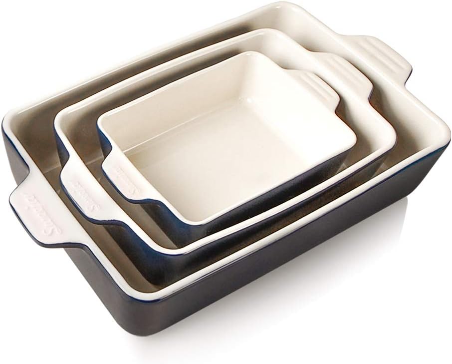 Sweejar Ceramic Bakeware Set - Rectangular Baking Dish for Lasagna & Cakes | 11.8 x 7.8 x 2.76 Inches (Navy)