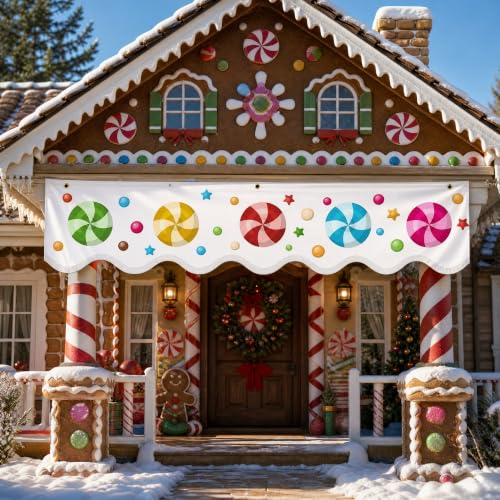 Deloky 8Pcs Outdoor Gingerbread House Banner 47x12 Candy Decor - Gingerbread-8Pcs