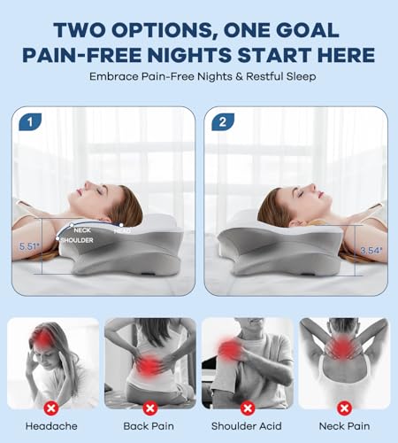 DONAMA Contour Cervical Memory Foam Pillow for Neck Pain Relief - Queen
