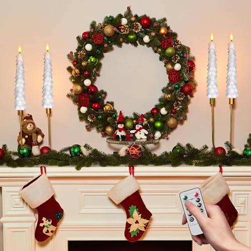 White Christmas Tree Flameless Taper Candles Battery Operated Remote Timer - KunSwenn 4-White