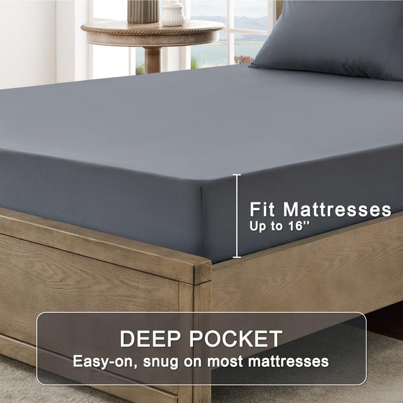 4-Piece Queen Bed Sheet Set - Ultra Soft Brushed Microfiber - Dark Grey