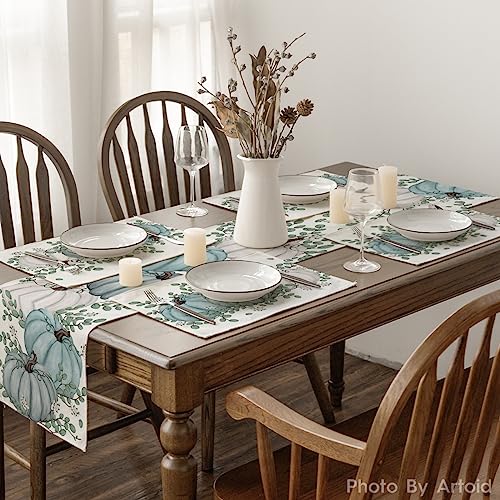 Artoid Mode 12x18 Beige/Blue Set of 4 Pumpkin Eucalyptus Placemats, 12" x 18"