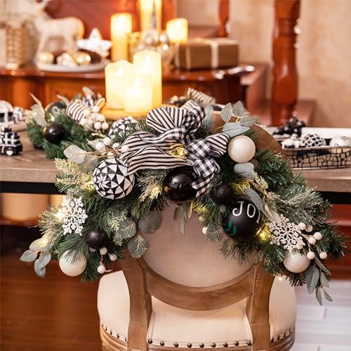Valery Madelyn 24'' Christmas Teardrop Swag Outdoor Decoration Black & White - Swag