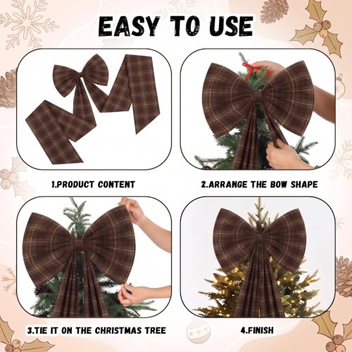 Norme 6 Ft Brown Tartan Plaid Christmas Tree Topper Bow - Large Holiday Decor