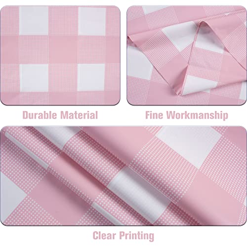 Pink Gingham Disposable Tablecloths 3-Pack - 54 x 108 Inch Checkered Party Cover